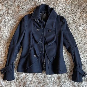 BCBGMaxazria Navy Ruffled Wool Coat